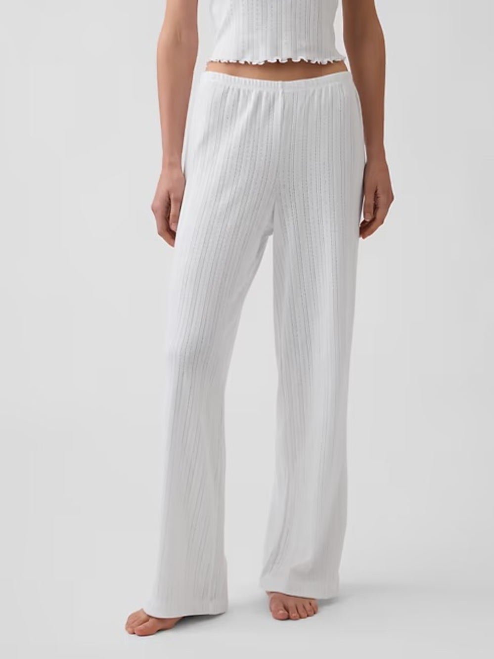 Abercrombie White Ribbed Wide-Leg Pants